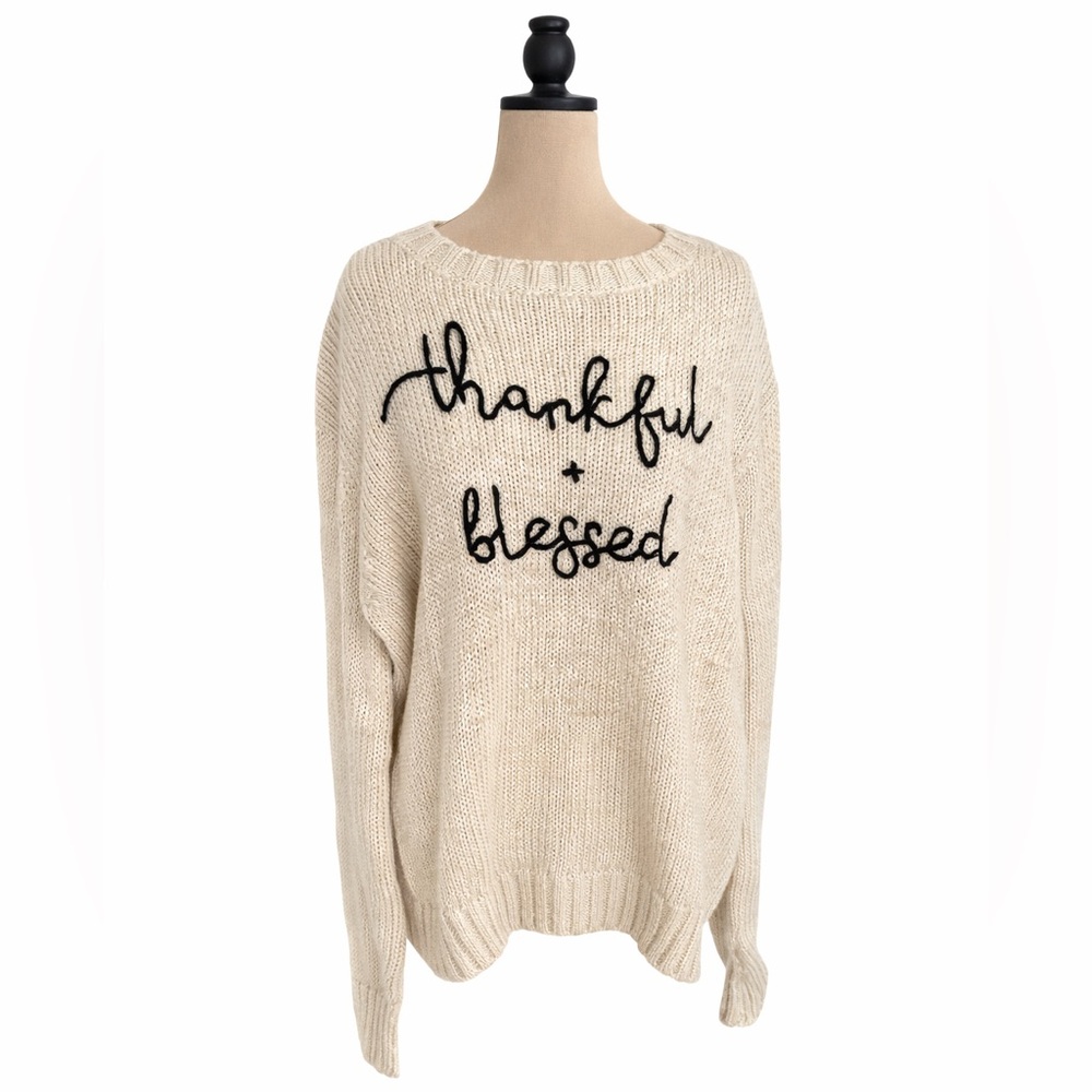 Wooden Ships Cream Sweater with Black Script Size M/L